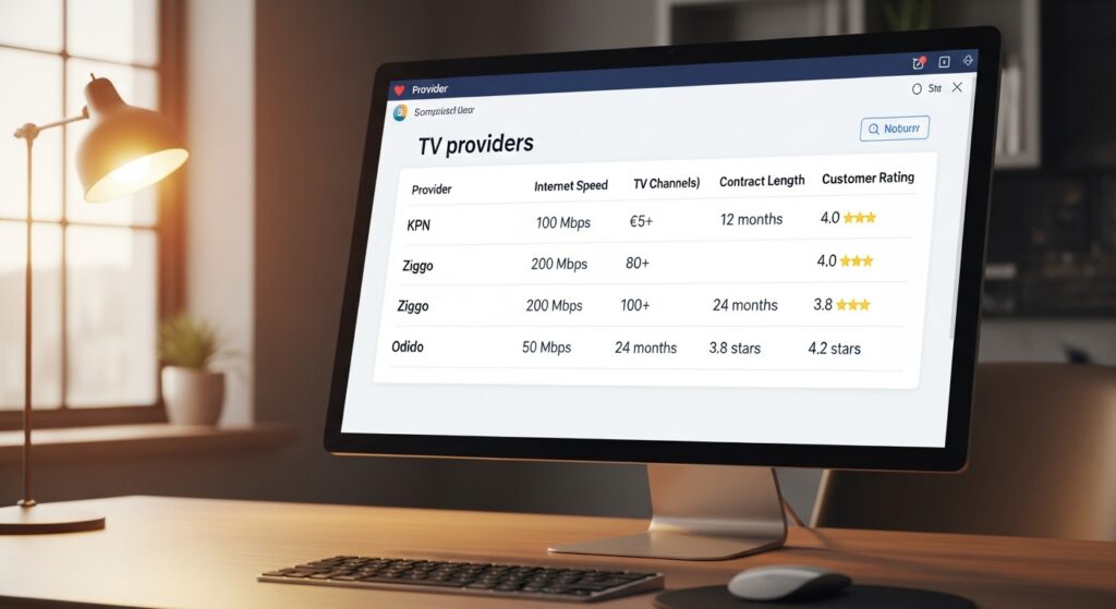 Overzichtstabel voor tv en internet vergelijken met KPN Ziggo en Odido